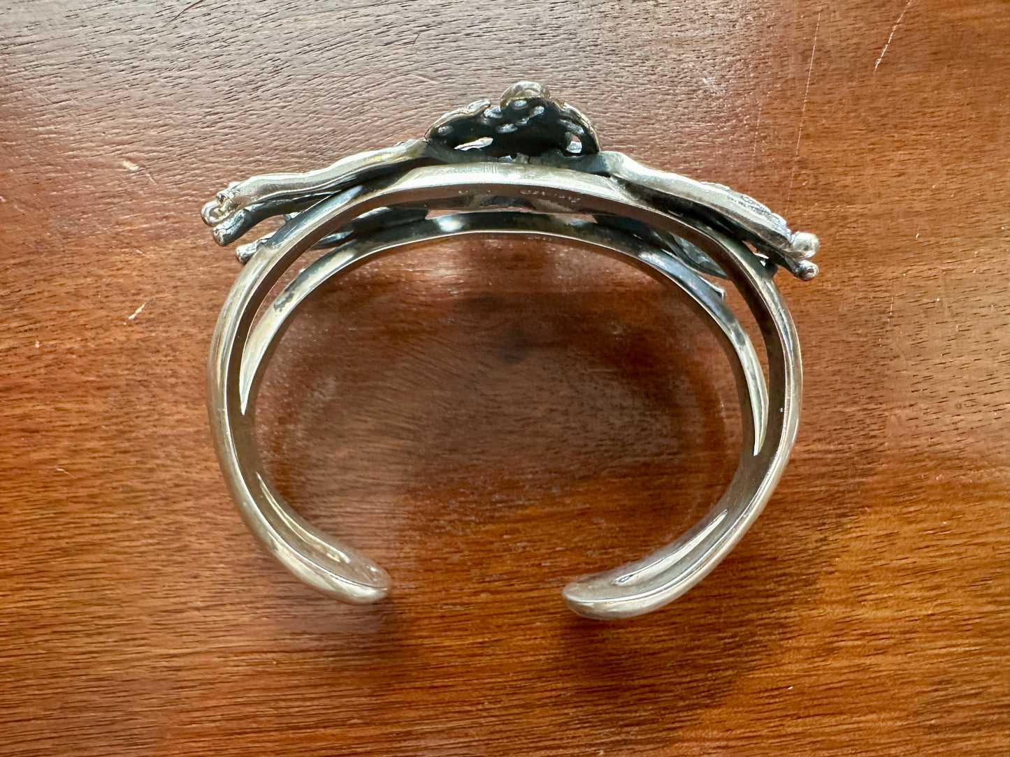 Vintage 950 Silver Brutalist Abstract Crowned Woman Cuff Bracelet Heavy