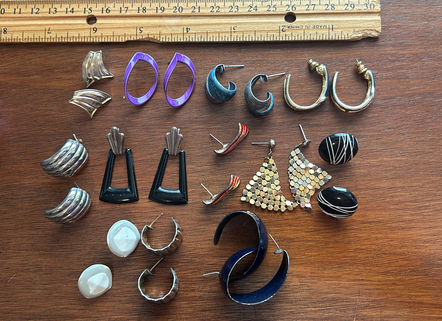 Vintage Pierced Earrings Lot Mesh Enamel 80's Doorknocker Hoop Silver Gold Tone