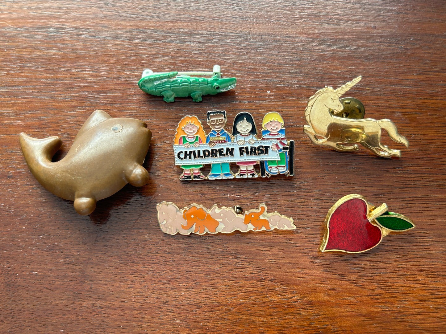 Vintage Cute Sweet Brooch Pin Lot Whale Unicorn Elephants Enamel Plastic & More