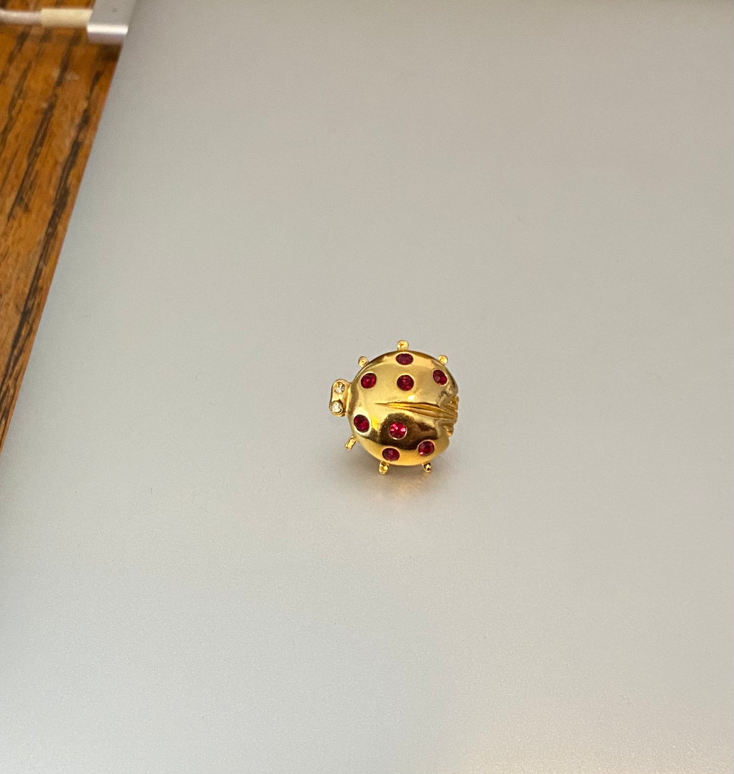 Gold Tone Red CZ Lady Bug Avon Oin Brooch