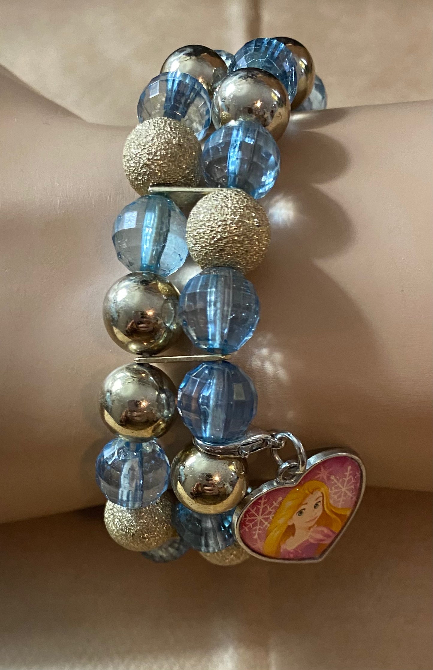 Disney Ariel Frozen Bead Stretch Bracelet Bangles Blue Silver Gold Tone