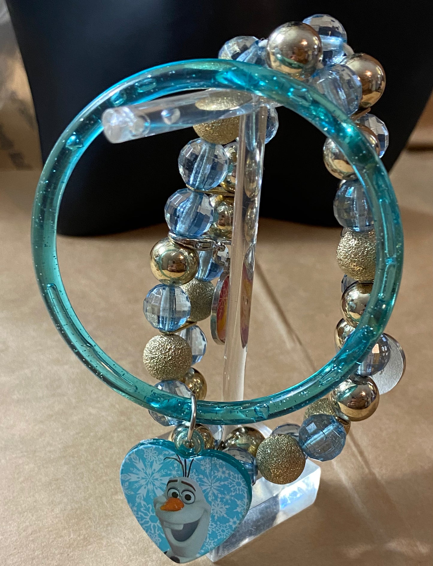 Disney Ariel Frozen Bead Stretch Bracelet Bangles Blue Silver Gold Tone
