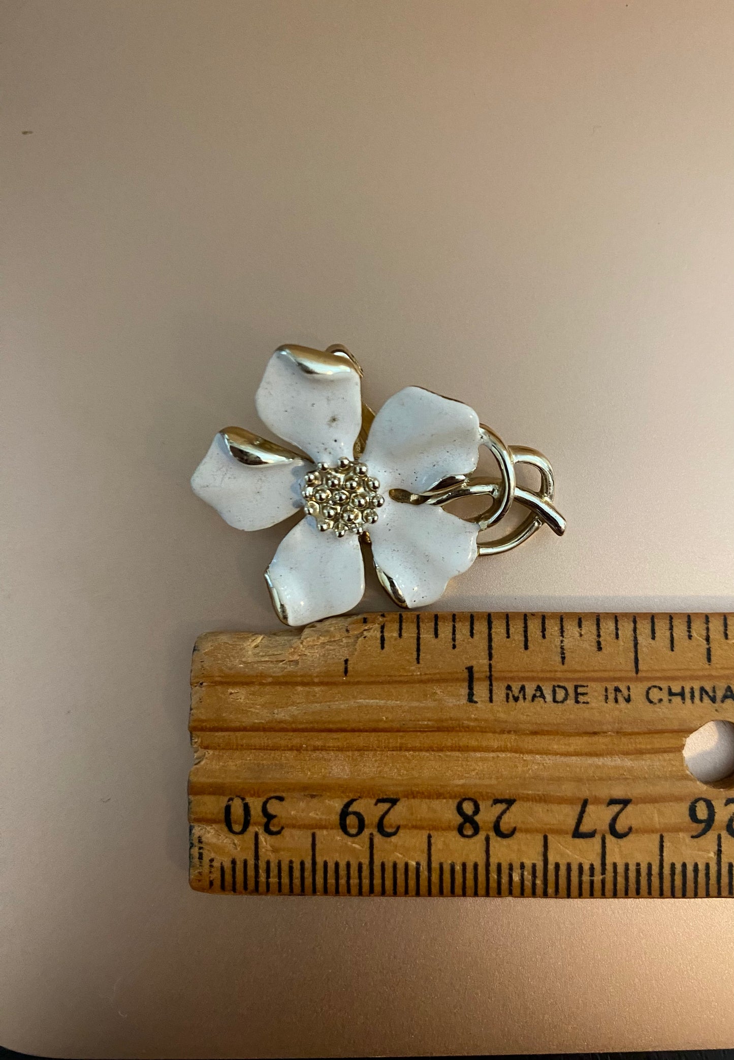 Gold Silver Tone Emmons Enamel Dogwood Floral Clip On Earrings MCM