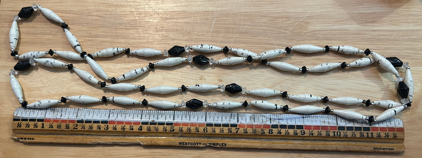 Vintage Black & White Paper Mache Opera Necklace