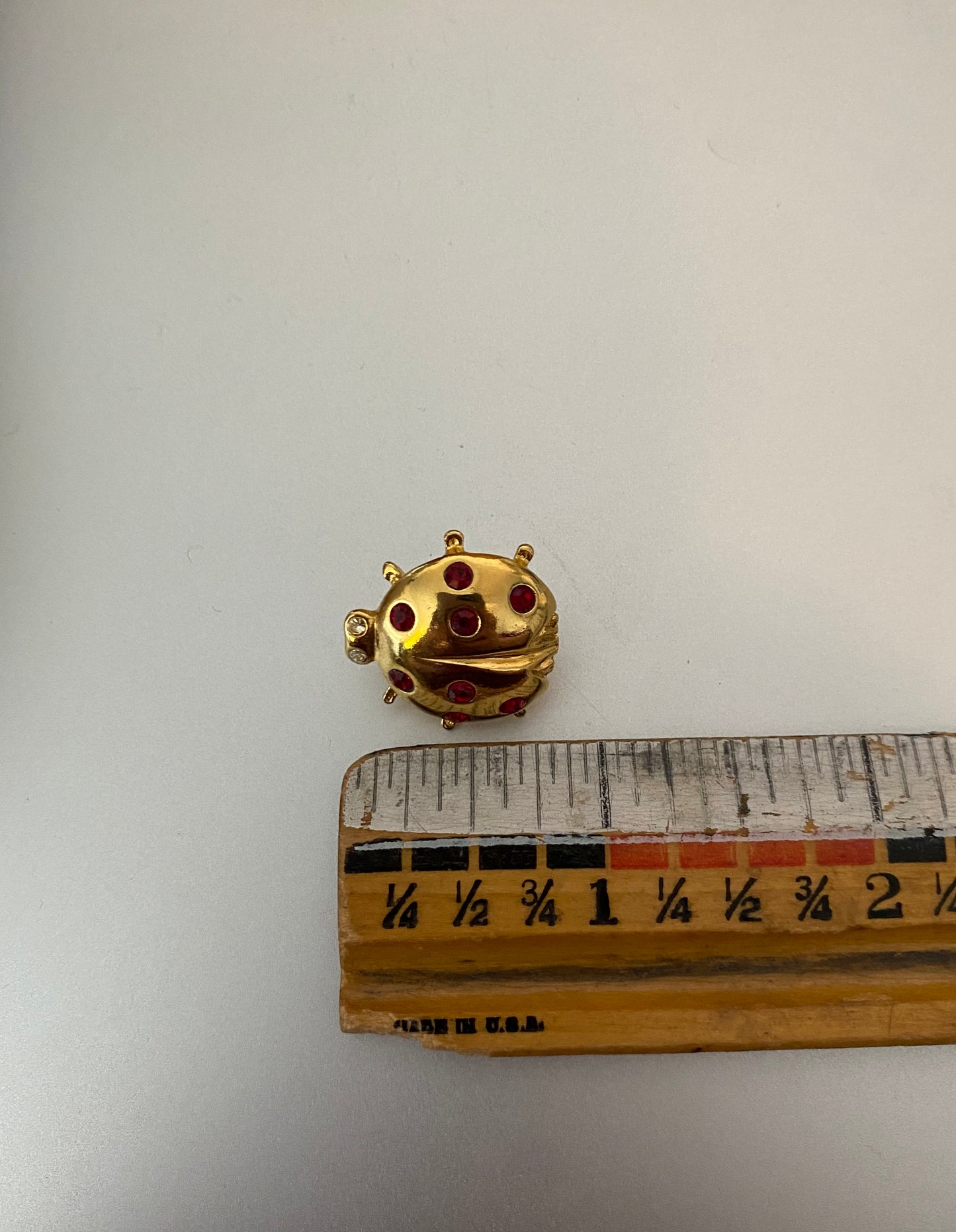 Gold Tone Red CZ Lady Bug Avon Oin Brooch