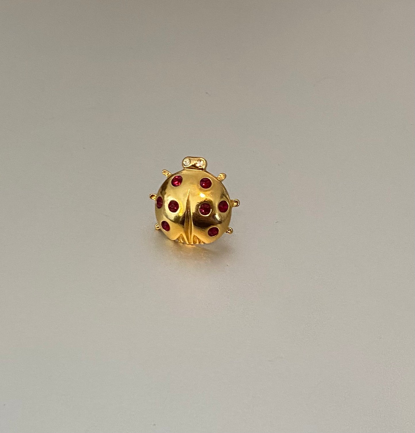 Gold Tone Red CZ Lady Bug Avon Oin Brooch