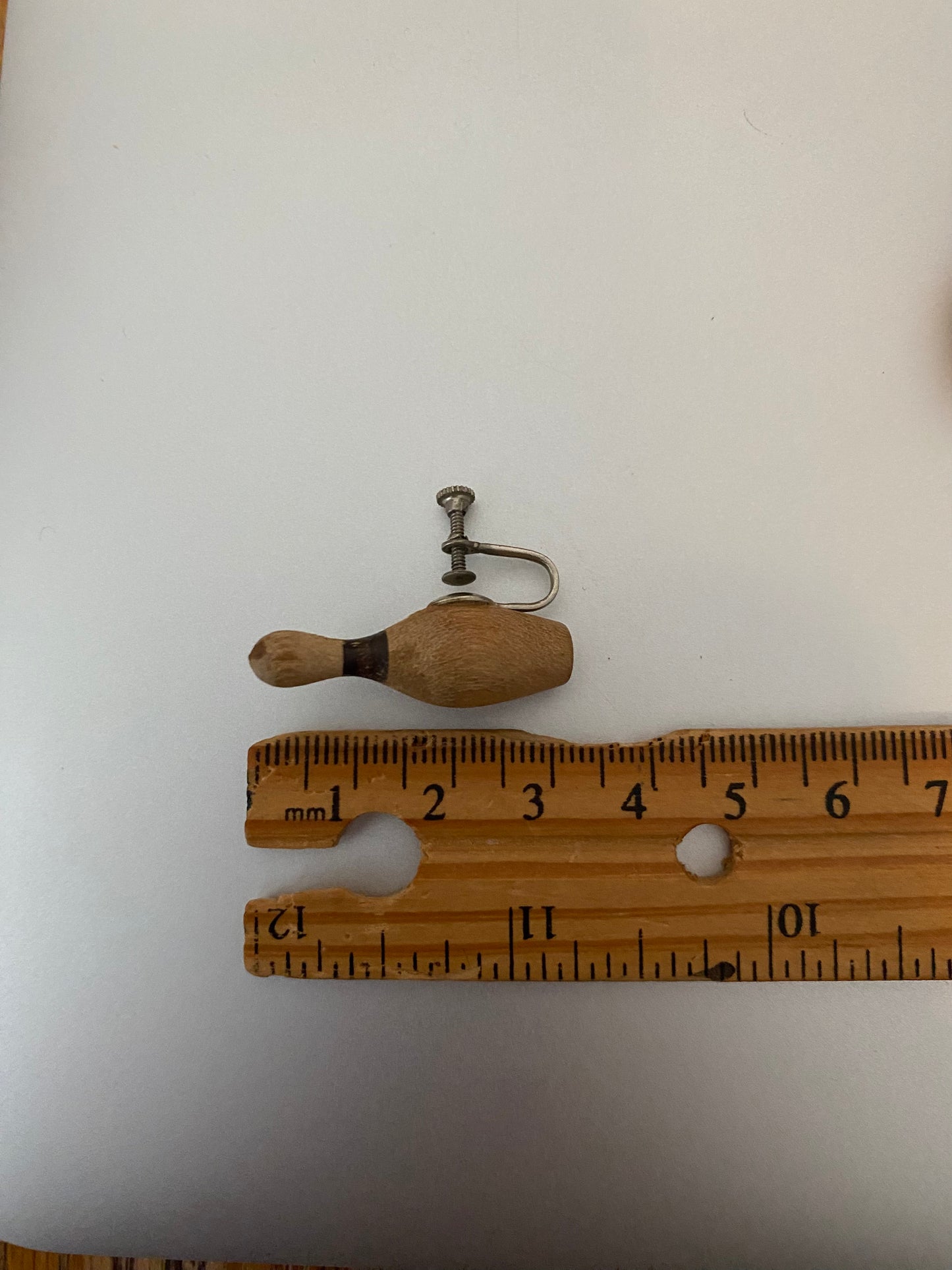 Vintage Painted Wood Bowling Pin Screwback Earrings