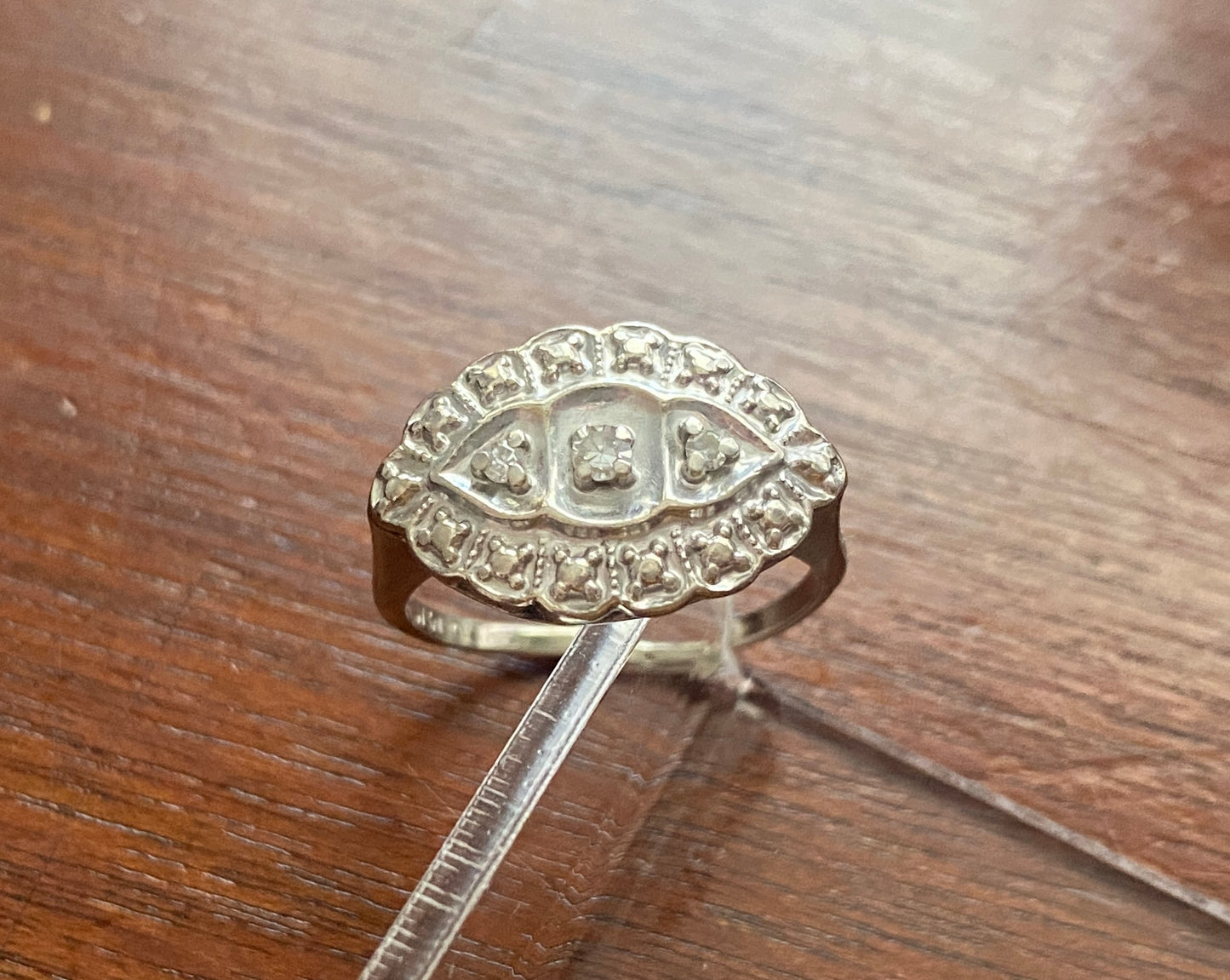 Vintage 14k White Gold Diamond Accent Sz 6.25 - 6.50 Signed SPCO