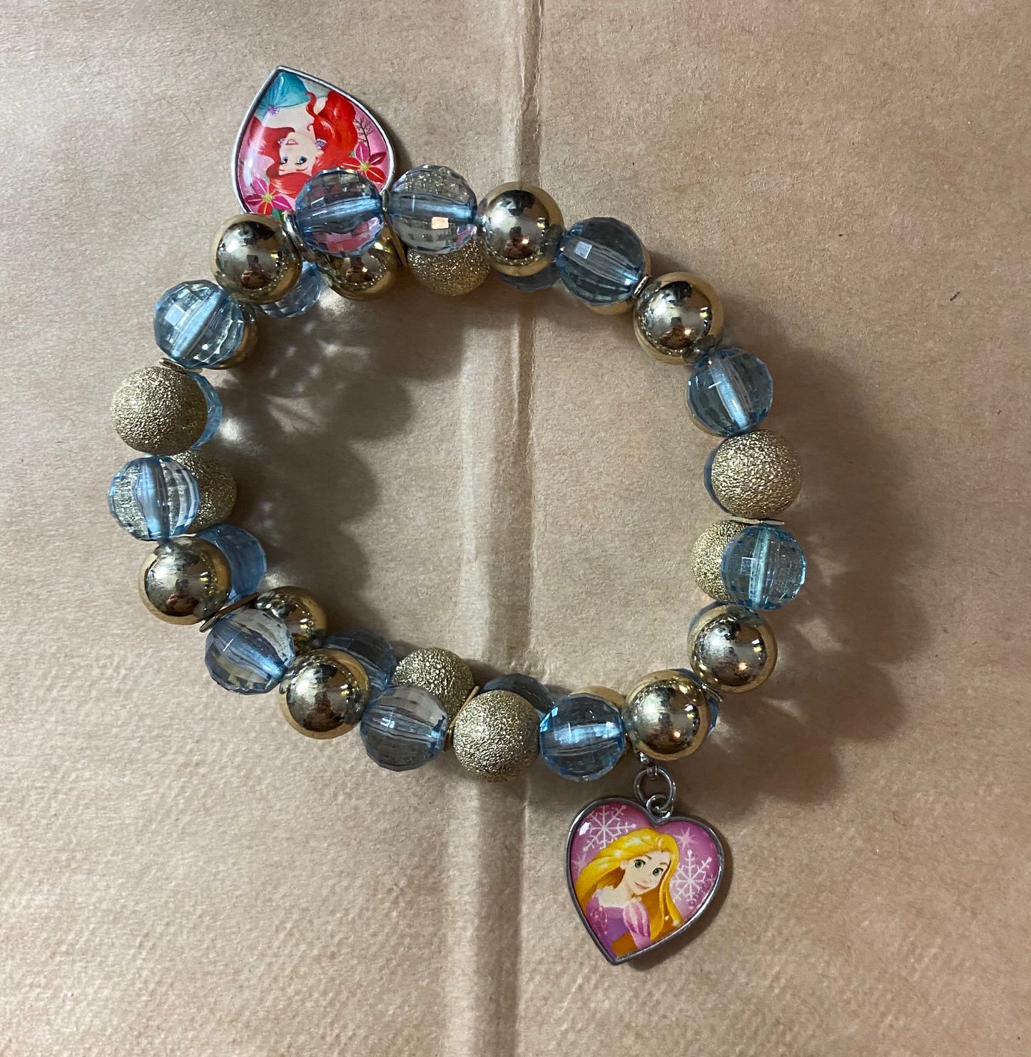 Disney Ariel Frozen Bead Stretch Bracelet Bangles Blue Silver Gold Tone