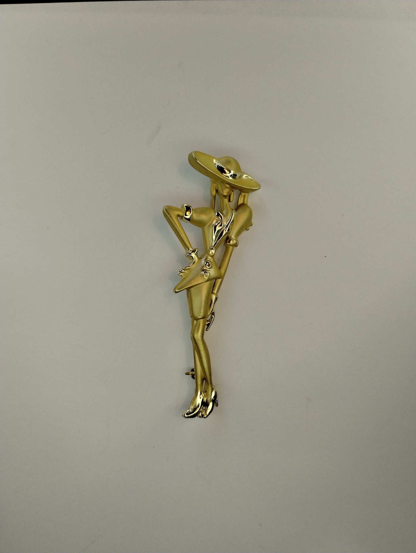 Vintage 80's Style Power Suit Business Woman Brushed Shiny Gold Tone Brooch Pin