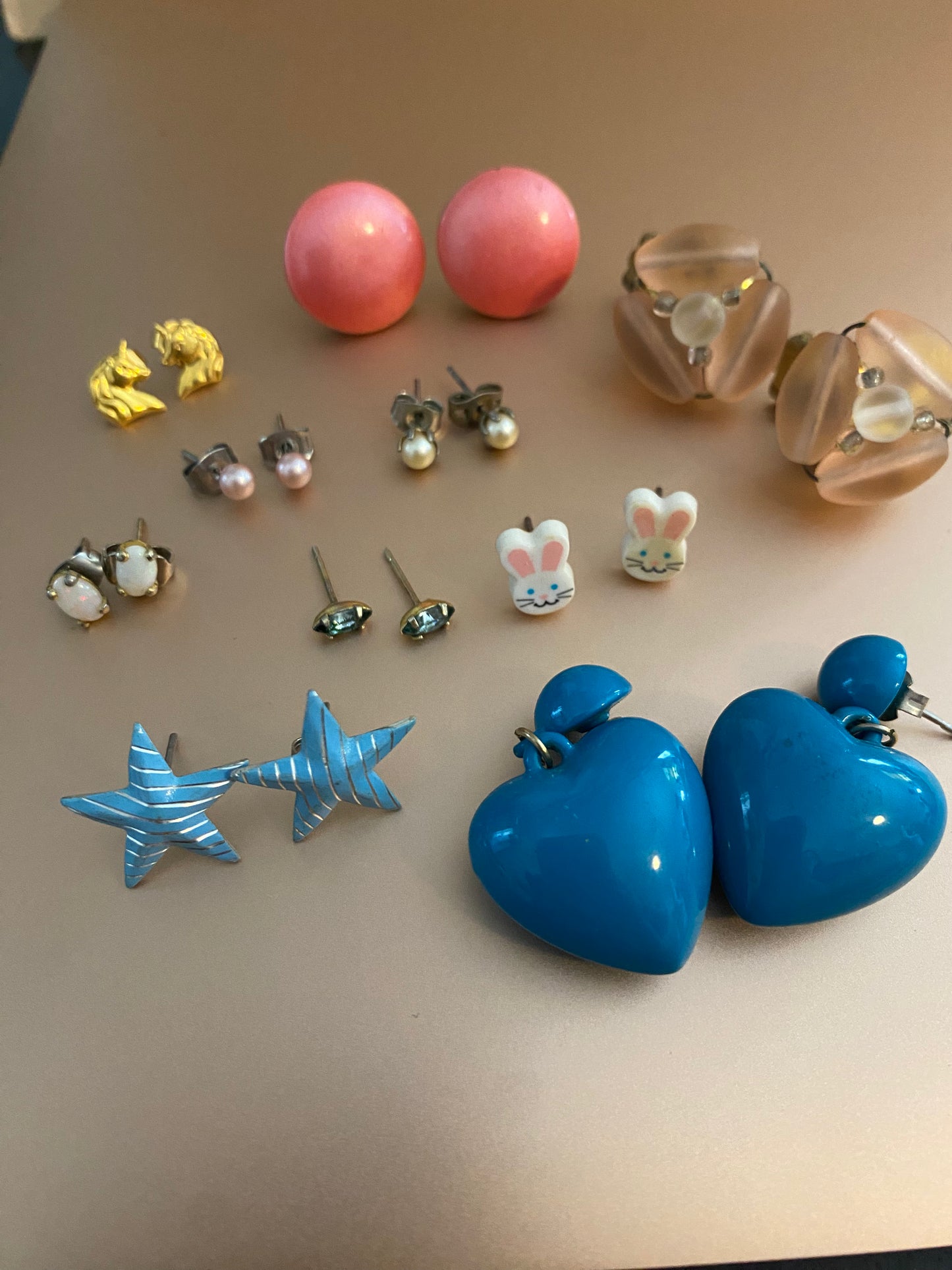 Vintage Earring Pierced Clip On Studs Stars Hearts Beads Earring Lot
