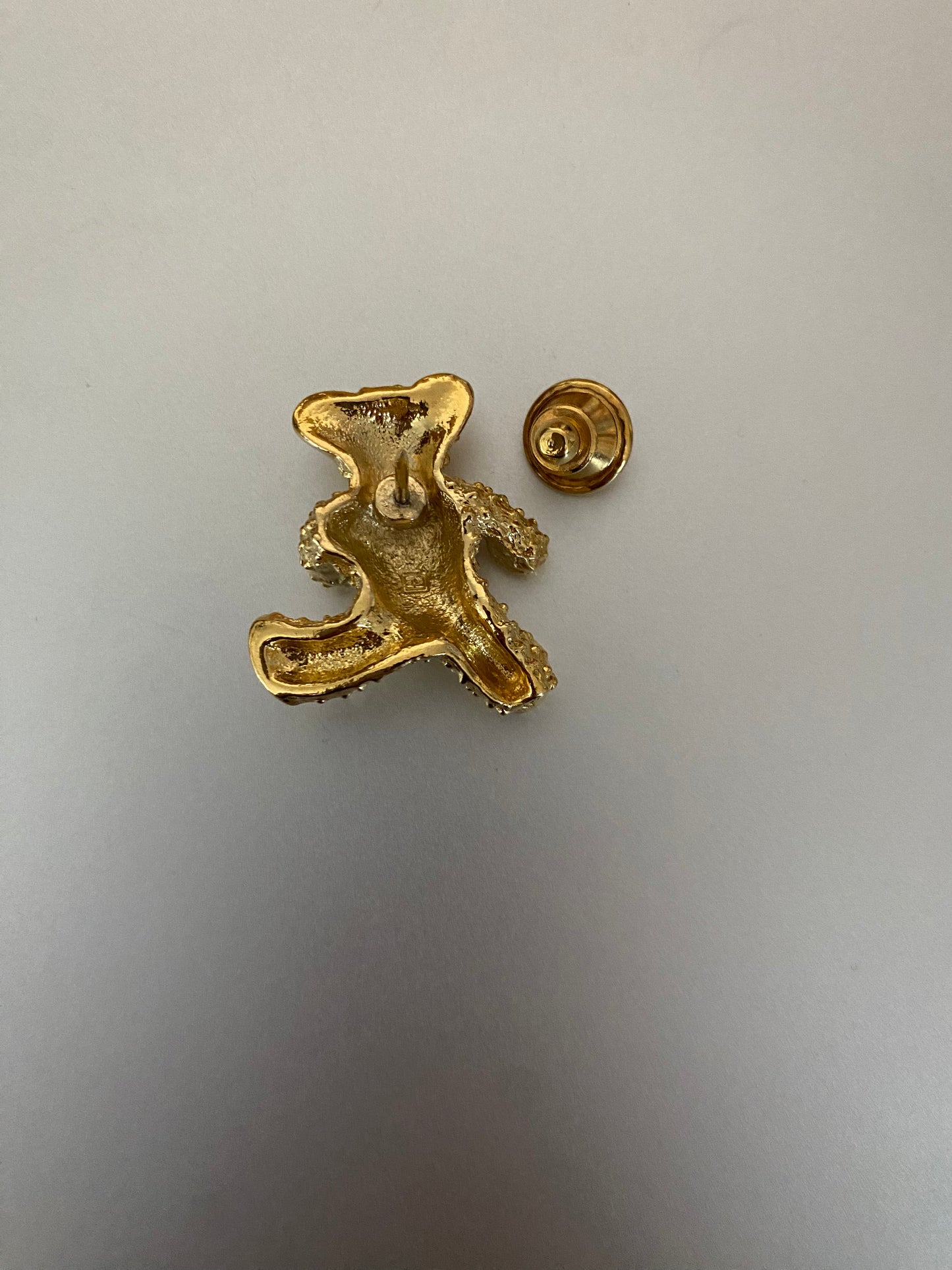 Vintage Gold Tone Red Bow Rhinestone Teddy Bear Pin Brooch