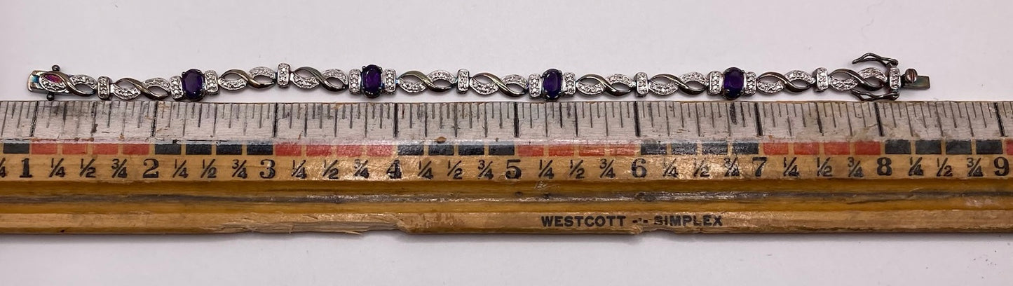 Gold Wash Sterling Silver 925 Oval Amethyst Tennis Bracelet
