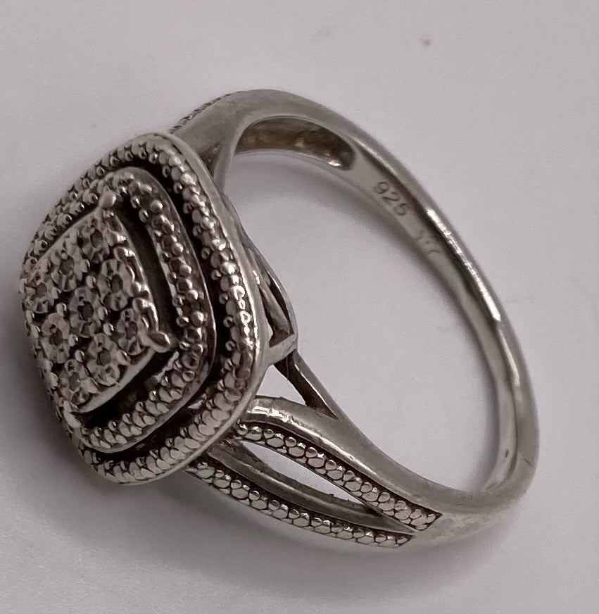 Sterling Silver 925 Diamond Accent Illusion Engagement Ring Sz 6.75
