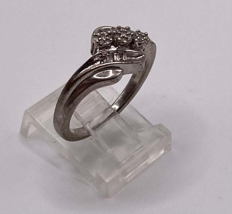 Sterling Silver 925 Cluster Baguette Diamond Flower Ring Sz 7