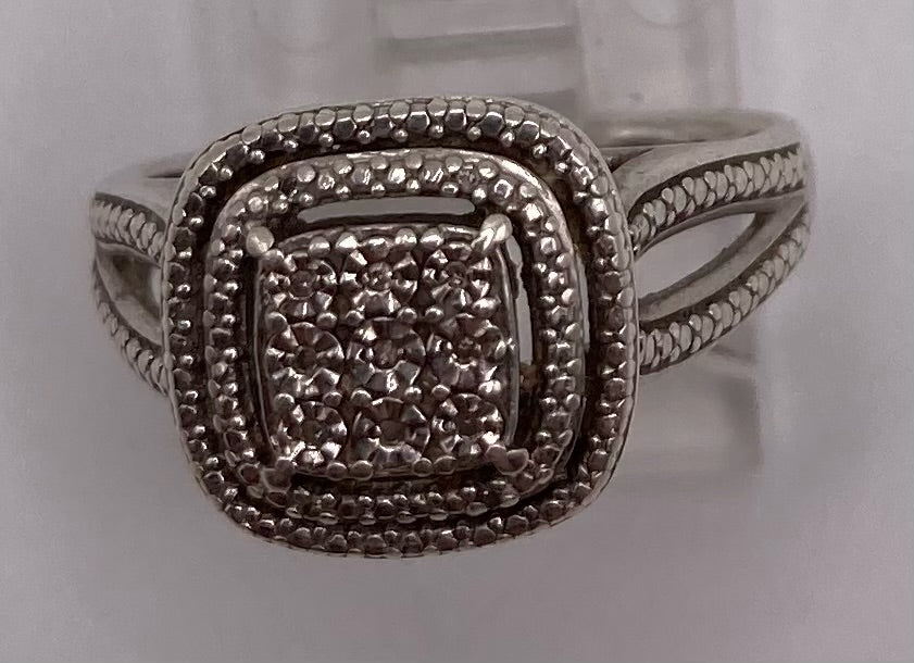 Sterling Silver 925 Diamond Accent Illusion Engagement Ring Sz 6.75