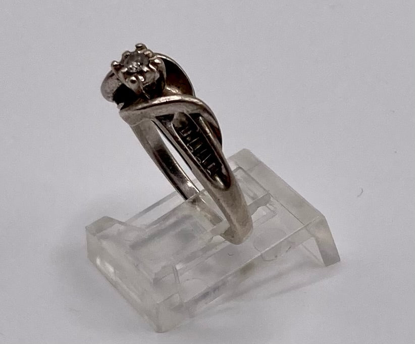 Sterling Silver 925 Diamond Engagement Ring Sz 6.5 Baguette Accents