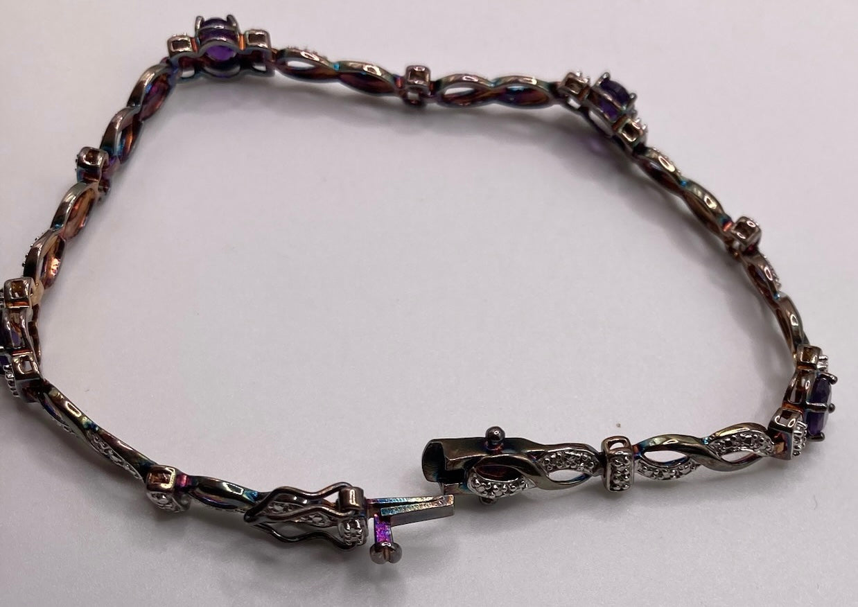Gold Wash Sterling Silver 925 Oval Amethyst Tennis Bracelet