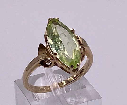 10k Yellow Gold Large 3ct Marquise Peridot Ring Sz 6