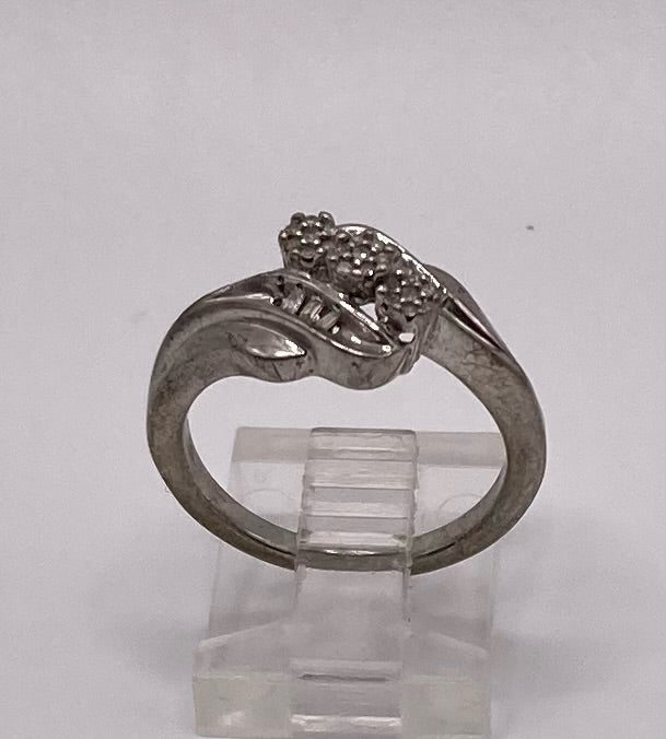 Sterling Silver 925 Cluster Baguette Diamond Flower Ring Sz 7