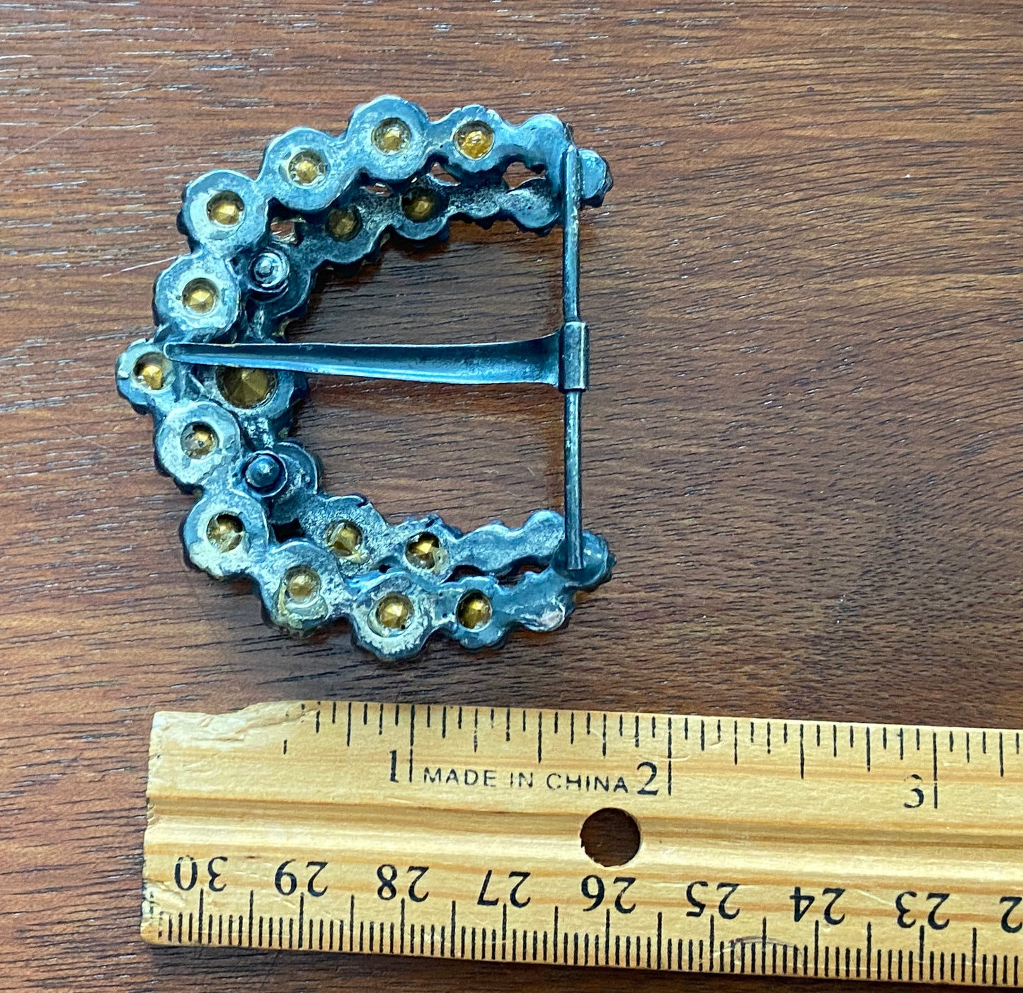 Vintage Silver Tone Metal Rhinestone Belt Buckle