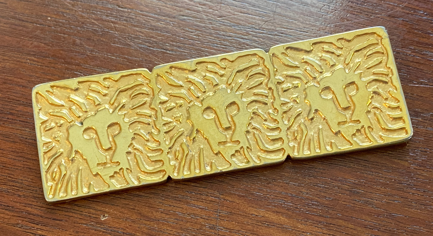 Vintage Unsigned Anne Klein Gold Tone Lions Head Face Brooch Pin