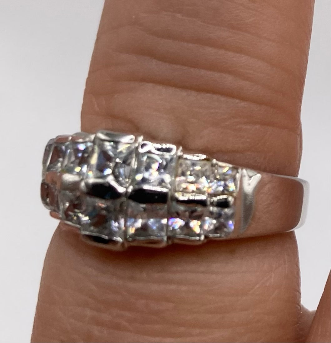 Sterling Silver 925 Princess Cut CZ Channel Set Ring Sz 6.75