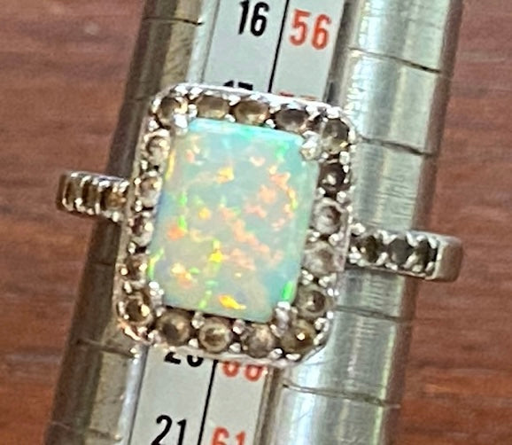 Sterling Silver Fiery Opal CZ Ring Sz 8.25