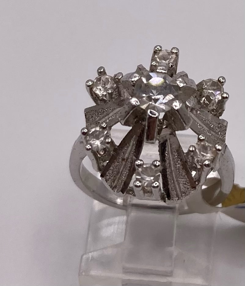 Vintage Sterling Silver 925 High Cocktail CZ Starburst Ring Sz 6.25