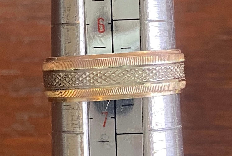 Vintage 14k Yellow White Gold Textured Wide Band Ring Sz 6.5