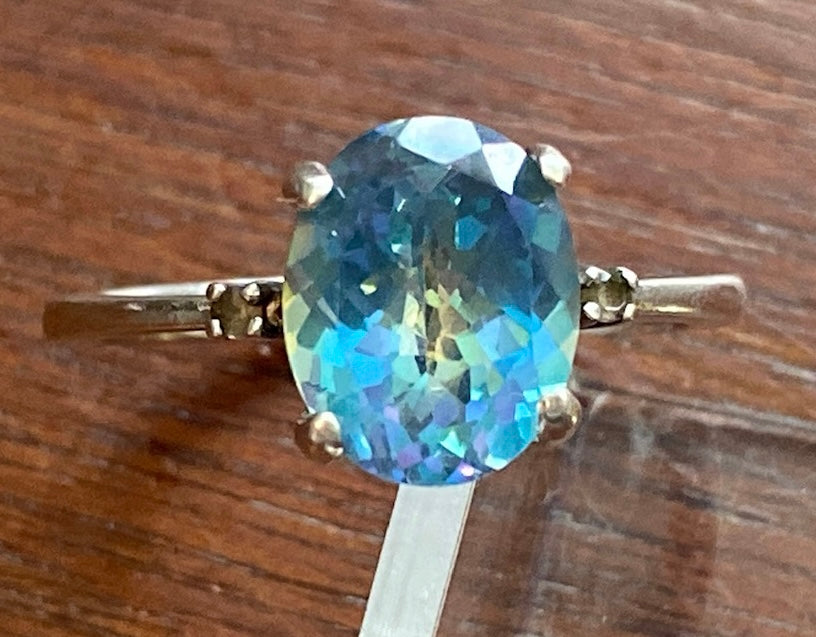 GSK Signed Sterling Silver 925 Simulated Alexandrite Diamond Ring Sz 7.75