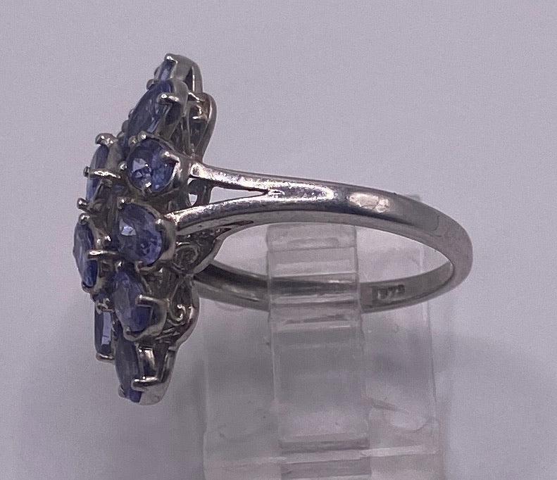 Sterling Silver 925 Oval Tanzanite Cluster Ring Sz 8 Signed STS