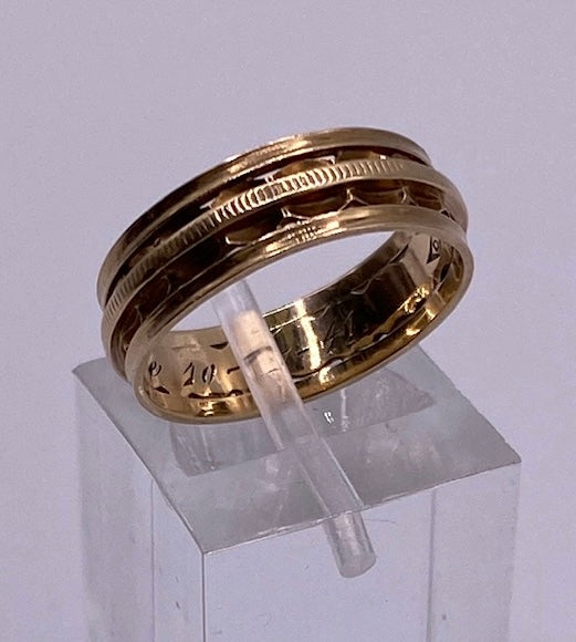 Vintage 14k Yellow Gold Textured Wedding Band Ring Sz 6.25