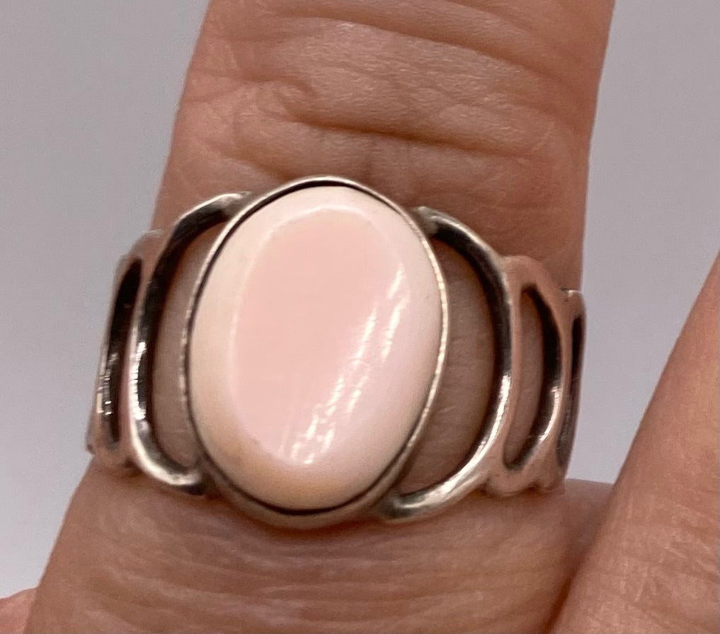 Sterling Silver 925 Pink Opal Ring and Matching Pendant Sz 8