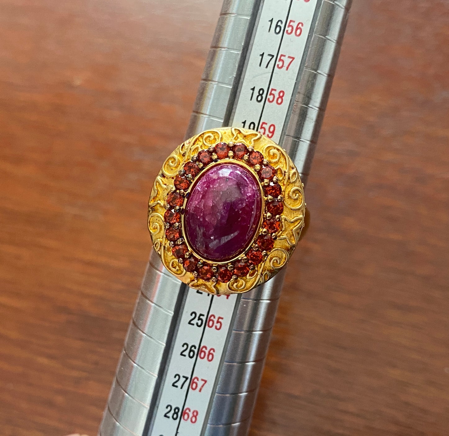 18k Gold Plate over Sterling Silver Garnet Cocktail Ring Sz 10
