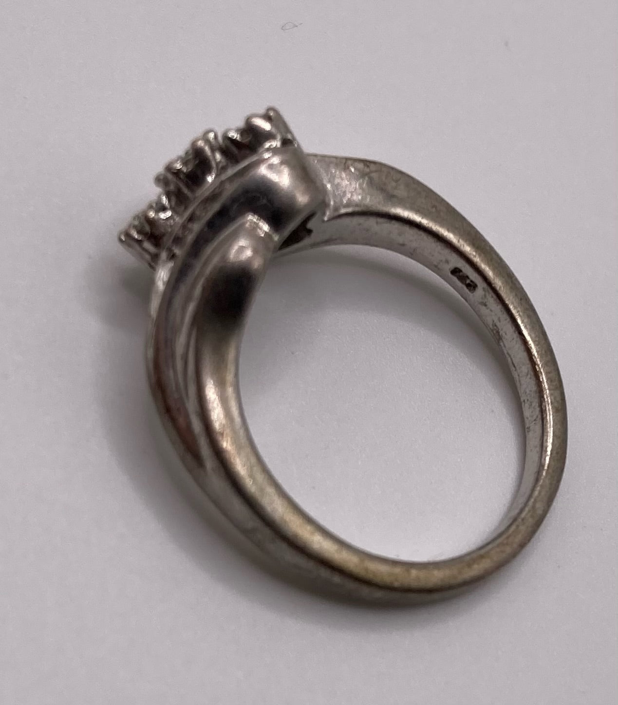 Sterling Silver 925 Cluster Baguette Diamond Flower Ring Sz 7