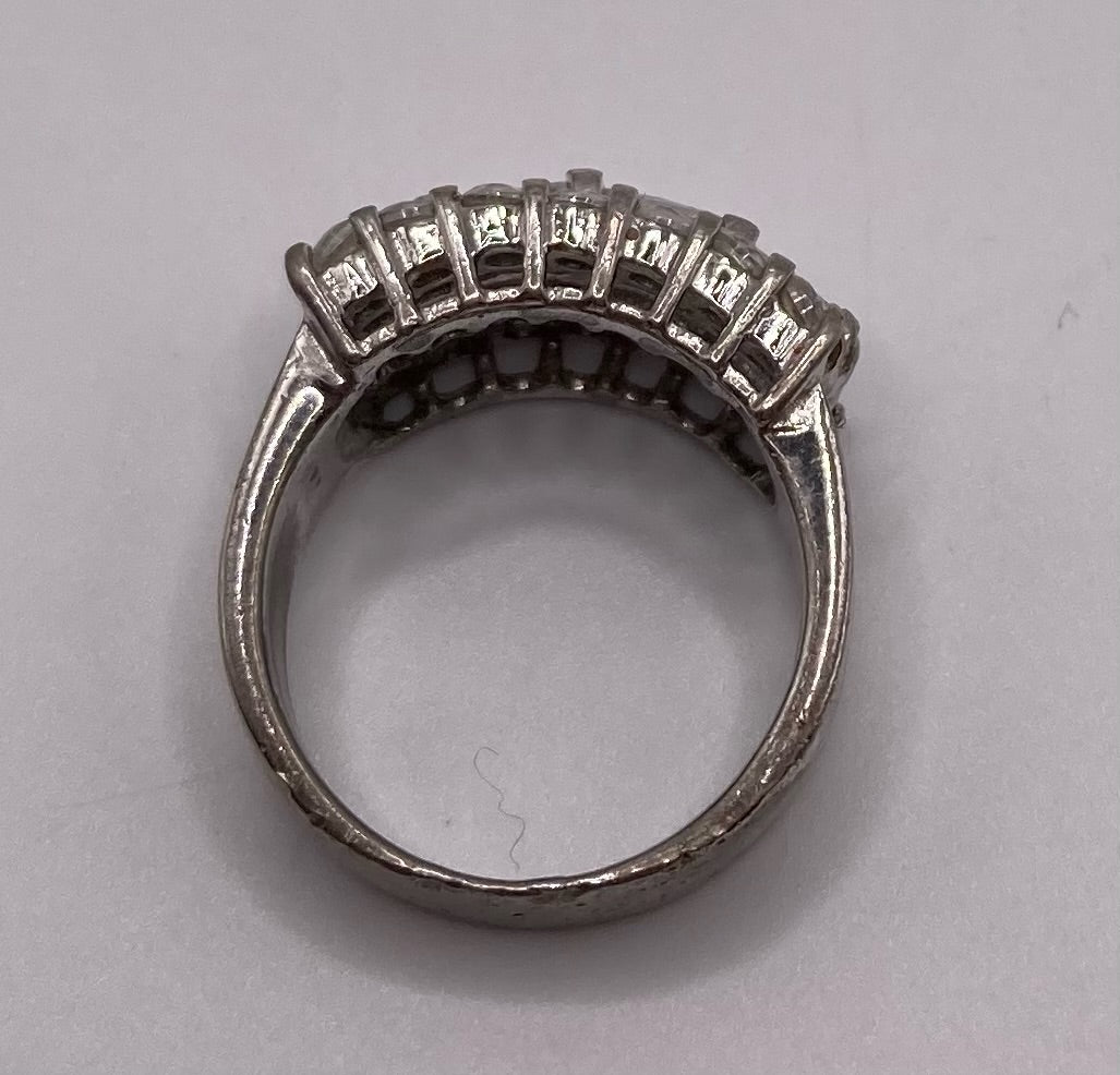 Sterling Silver 3 Row Round Emerald CZ Ring Sz 6.5