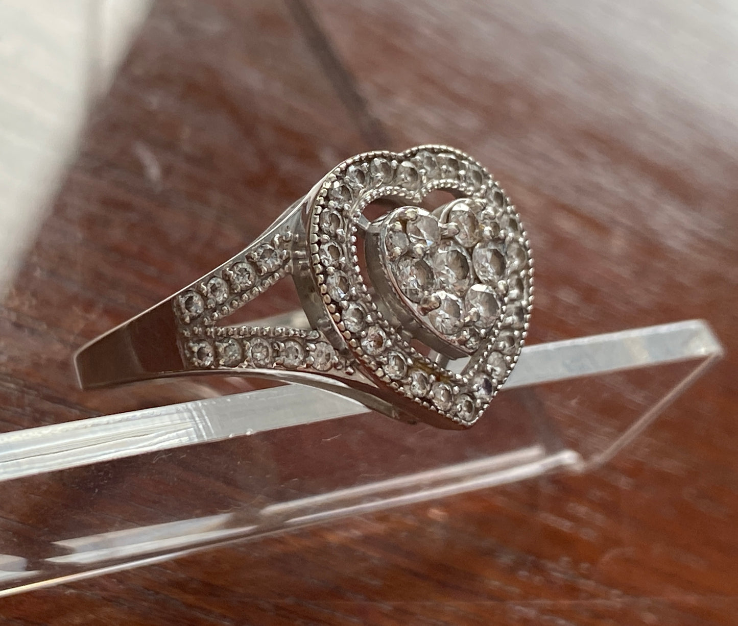 14k White Gold 1ctw Pave Diamond Heart Ring Sz 6.5