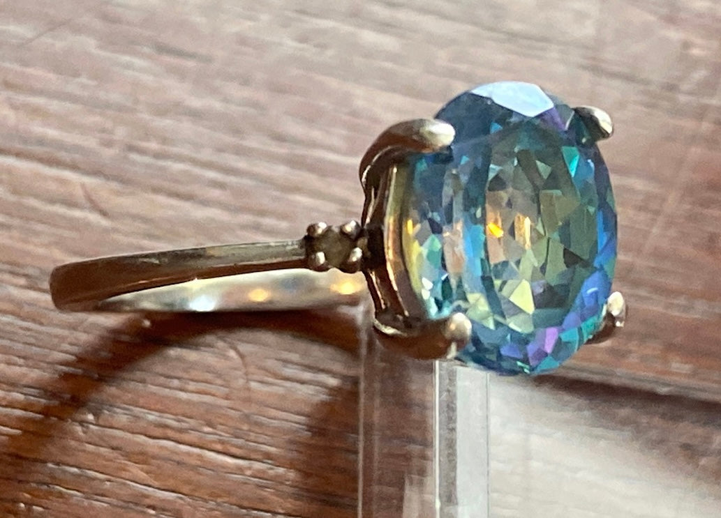 GSK Signed Sterling Silver 925 Simulated Alexandrite Diamond Ring Sz 7.75
