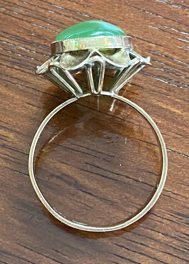 Vintage 14k Yellow Gold Jade Cabochon Ring Sz 6.25 Signed CTY
