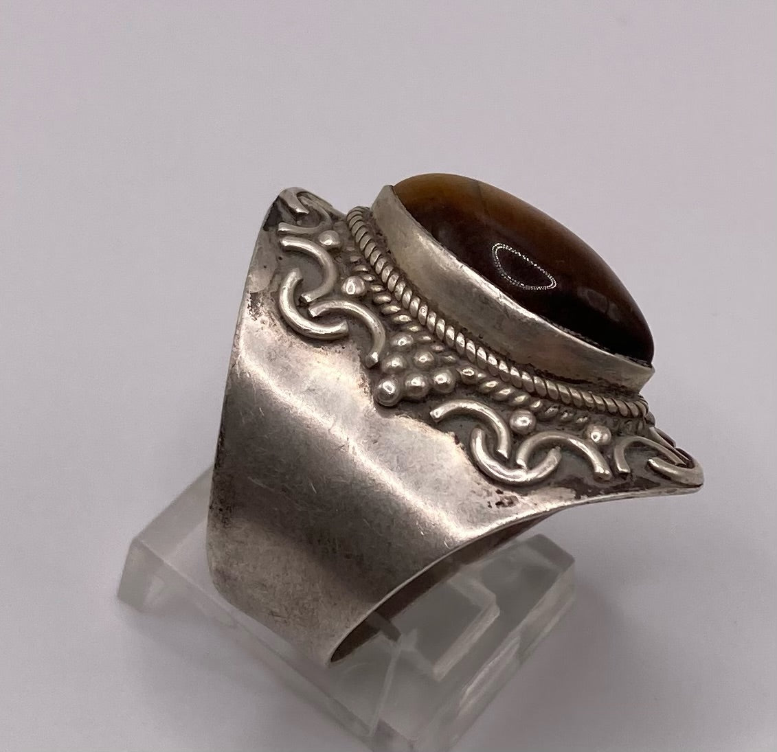 Sterling Silver 925 Tigers Eye Wide Band Ring Sz 8.75