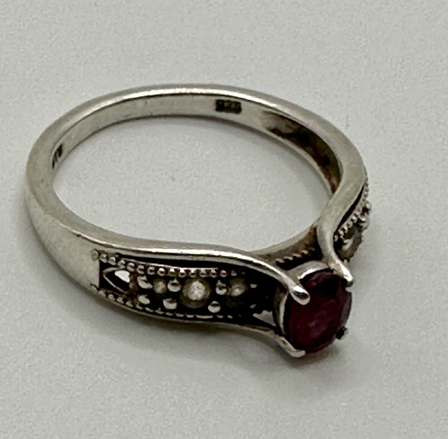 Sterling Silver 925 CZ Oval Ruby Ring Sz 8