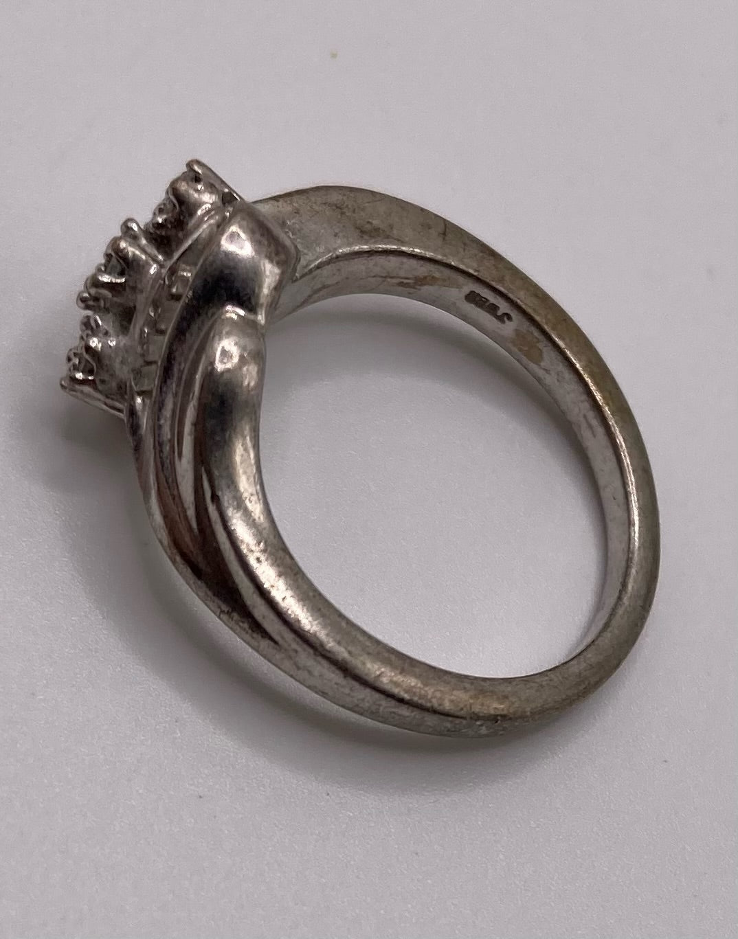 Sterling Silver 925 Cluster Baguette Diamond Flower Ring Sz 7