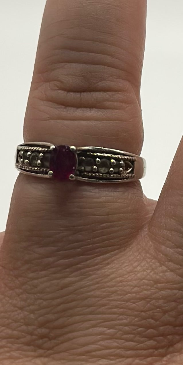 Sterling Silver 925 CZ Oval Ruby Ring Sz 8
