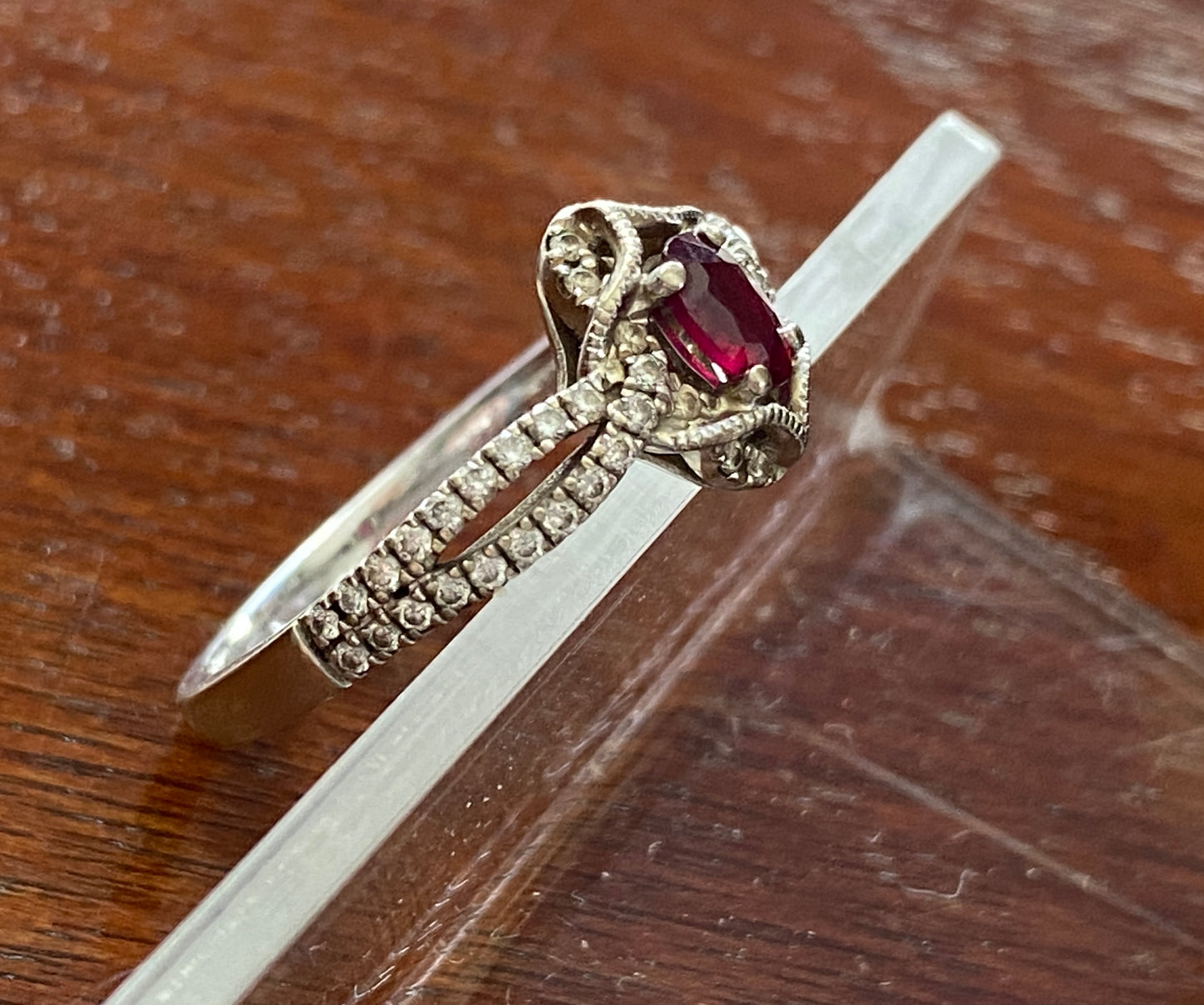 Shane Co 14k White Gold Natural Ruby Diamond Ring Sz 6