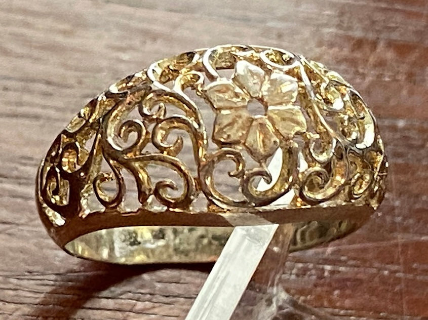 Sterling Silver 925 Scroll Flower Band Ring Sz 6.75