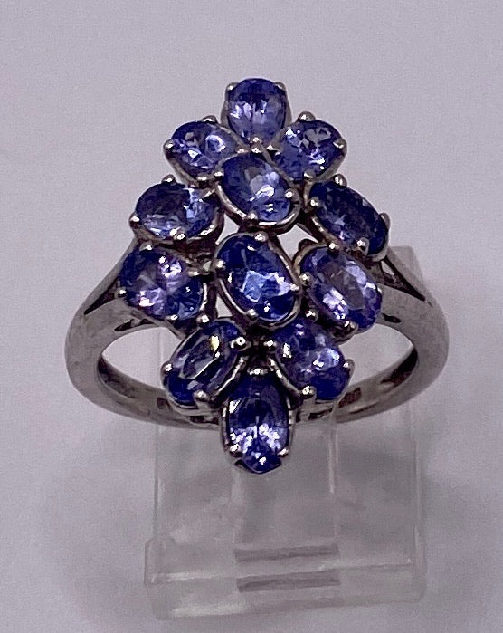 Sterling Silver 925 Oval Tanzanite Cluster Ring Sz 8 Signed STS