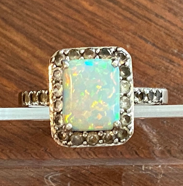 Sterling Silver Fiery Opal CZ Ring Sz 8.25