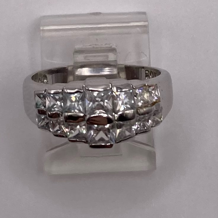 Sterling Silver 925 Princess Cut CZ Channel Set Ring Sz 6.75