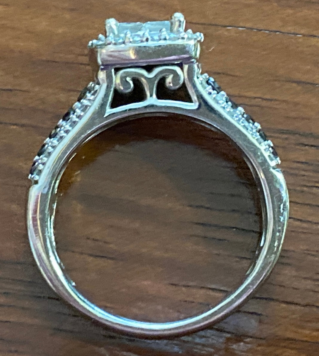 14k White Gold Princess Cut White Black Diamond Engagement Ring Sz 5.5